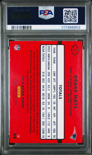 Drake Maye 2024 Donruss Optic 2014 Retro Series Rookie Football Card #3 Graded PSA 10 Cert #117366652-Powers Sports Memorabilia