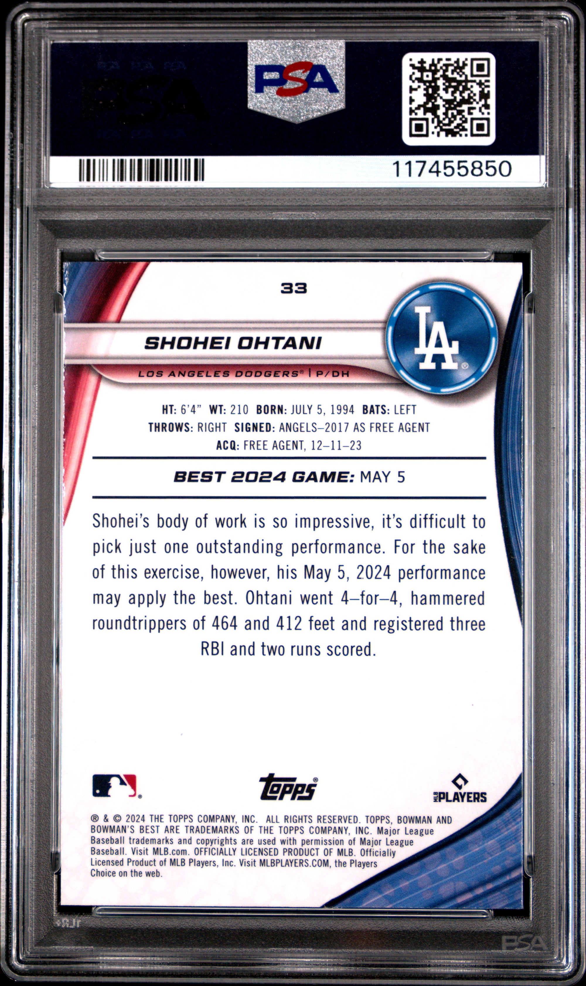 Shohei Ohtani 2024 Bowmans Best Baseball Card #33 Graded PSA 10 Cert # 117455850-Powers Sports Memorabilia