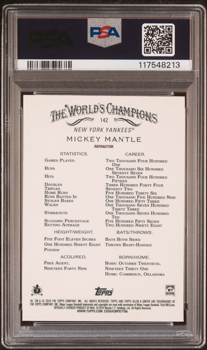 Mickey Mantle 2024 Topps Allen Ginter Silver Card #142 PSA 10-Powers Sports Memorabilia