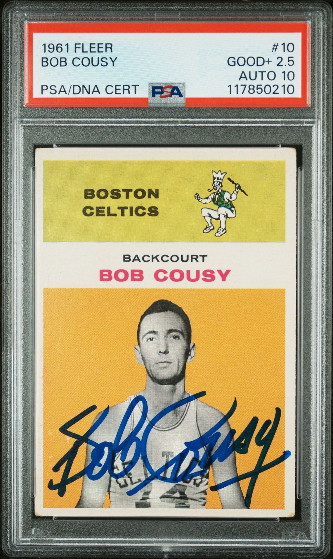 Bob Cousy 1961 Fleer Signed Basketball Card #10 Graded PSA 2.5 Auto 10 Cert # 117850210-Powers Sports Memorabilia