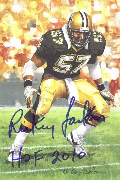 Rickey Jackson Signed New Orleans Saints Goal Line Art in blue w/HOF 2010-Powers Sports Memorabilia