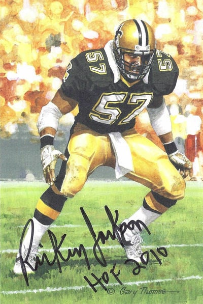 Rickey Jackson New Orleans Saints Signed Goal Line Art in black with HOF 2010-Powers Sports Memorabilia
