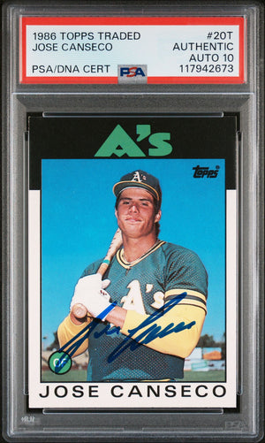 Jose Canseco 1986 Topps Traded Signed Baseball Rookie Card #20T Auto Graded PSA 10 Cert # 117942673-Powers Sports Memorabilia