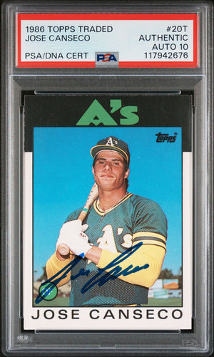 Jose Canseco 1986 Topps Traded Signed Baseball Rookie Card #20T Auto Graded PSA 10 Cert # 117942676-Powers Sports Memorabilia
