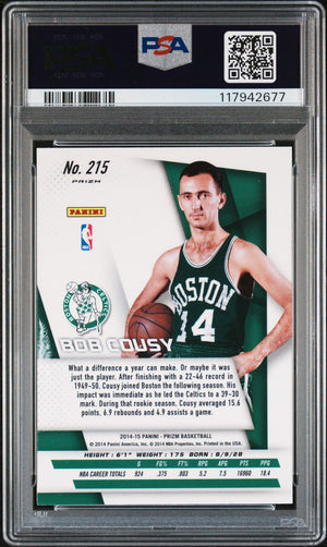 Bob Cousy 2014 Panini Prizm Silver Signed Basketball Card #215 Auto Graded PSA 8 Cert # 117942677-Powers Sports Memorabilia