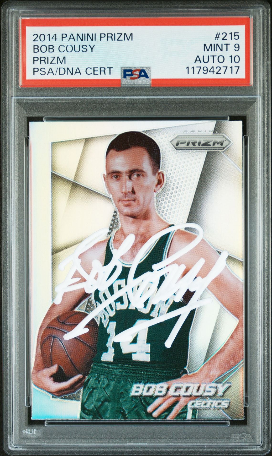 Bob Cousy 2014 Panini Prizm Silver Signed Basketball Card #215 Graded PSA 9 Auto 10 Cert # 117942717-Powers Sports Memorabilia