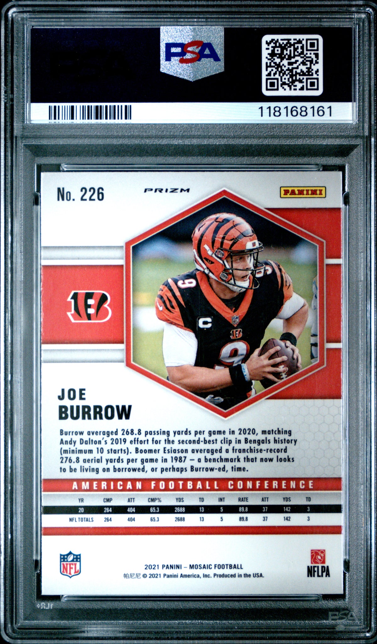 Joe Burrow 2021 Panini Mosaic Reactive Orange Card #226 PSA 10