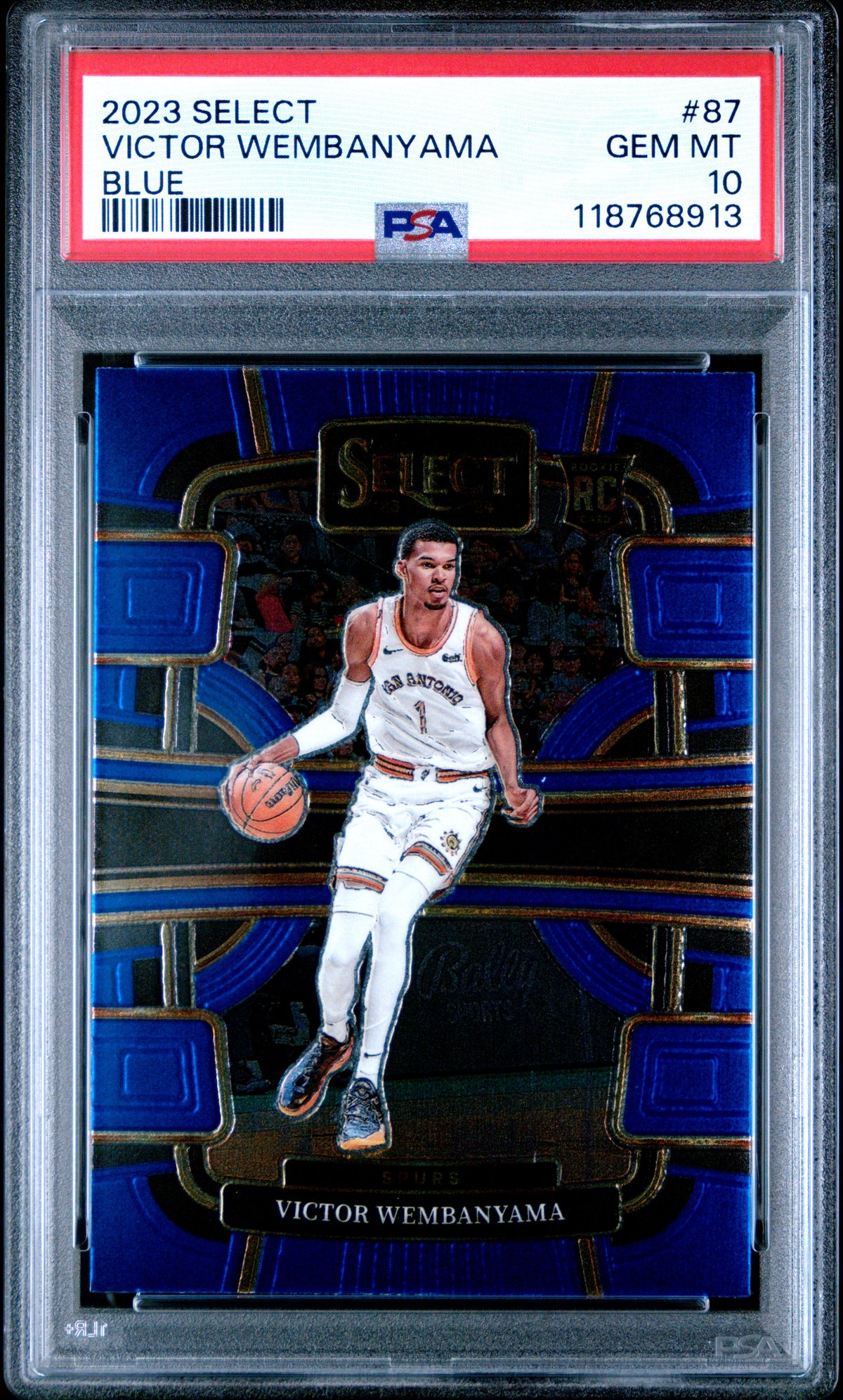 Victor Wembanyama 2023 Panini Select Blue San Antonio Spurs Basketball RC Rookie Card #87 Graded PSA 10 Cert #118768913