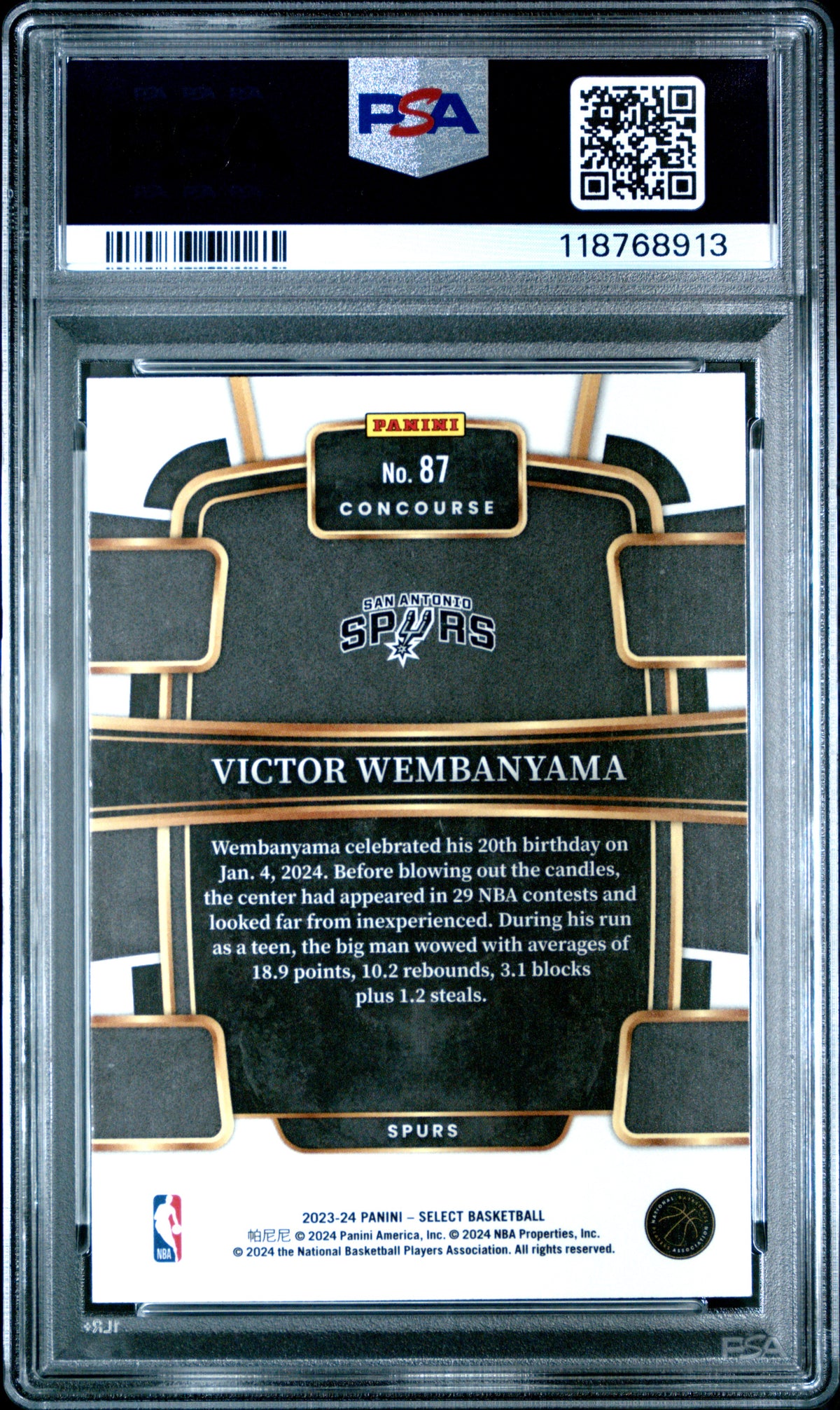 Victor Wembanyama 2023 Panini Select Blue San Antonio Spurs Basketball RC Rookie Card #87 Graded PSA 10 Cert #118768913