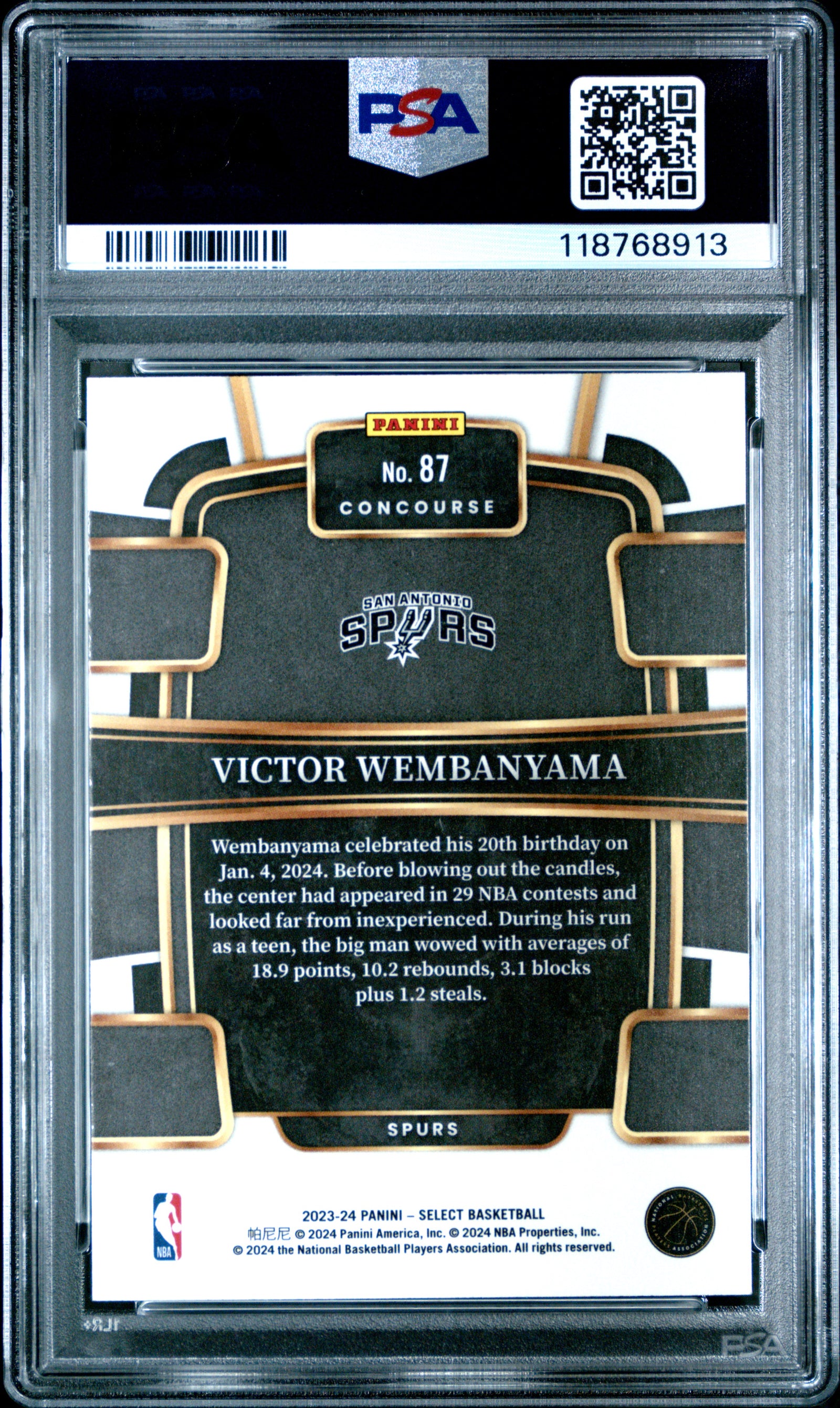 Victor Wembanyama 2023 Panini Select Blue San Antonio Spurs Basketball RC Rookie Card #87 Graded PSA 10 Cert #118768913