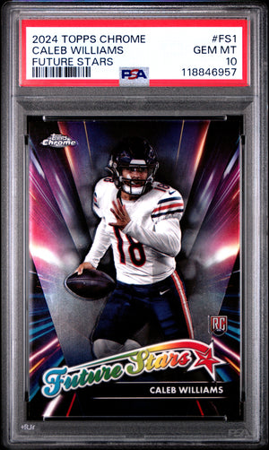Caleb Williams 2024 Topps Chrome Future Stars Rookie Football Card #FS1 Graded PSA 10 Cert #118846957-Powers Sports Memorabilia