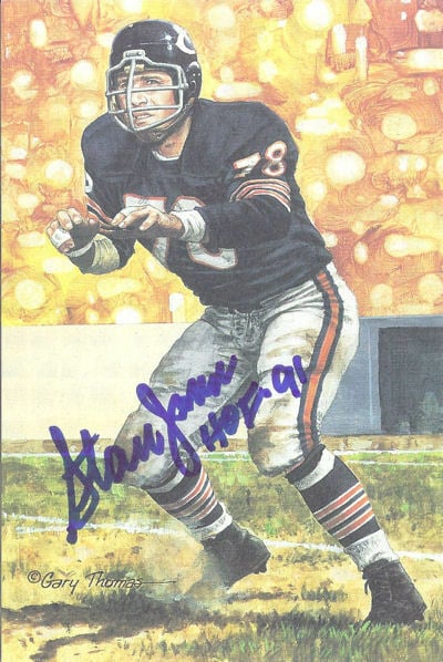Stan Jones Signed Chicago Bears Goal Line Art Card w/HOF 91-Powers Sports Memorabilia