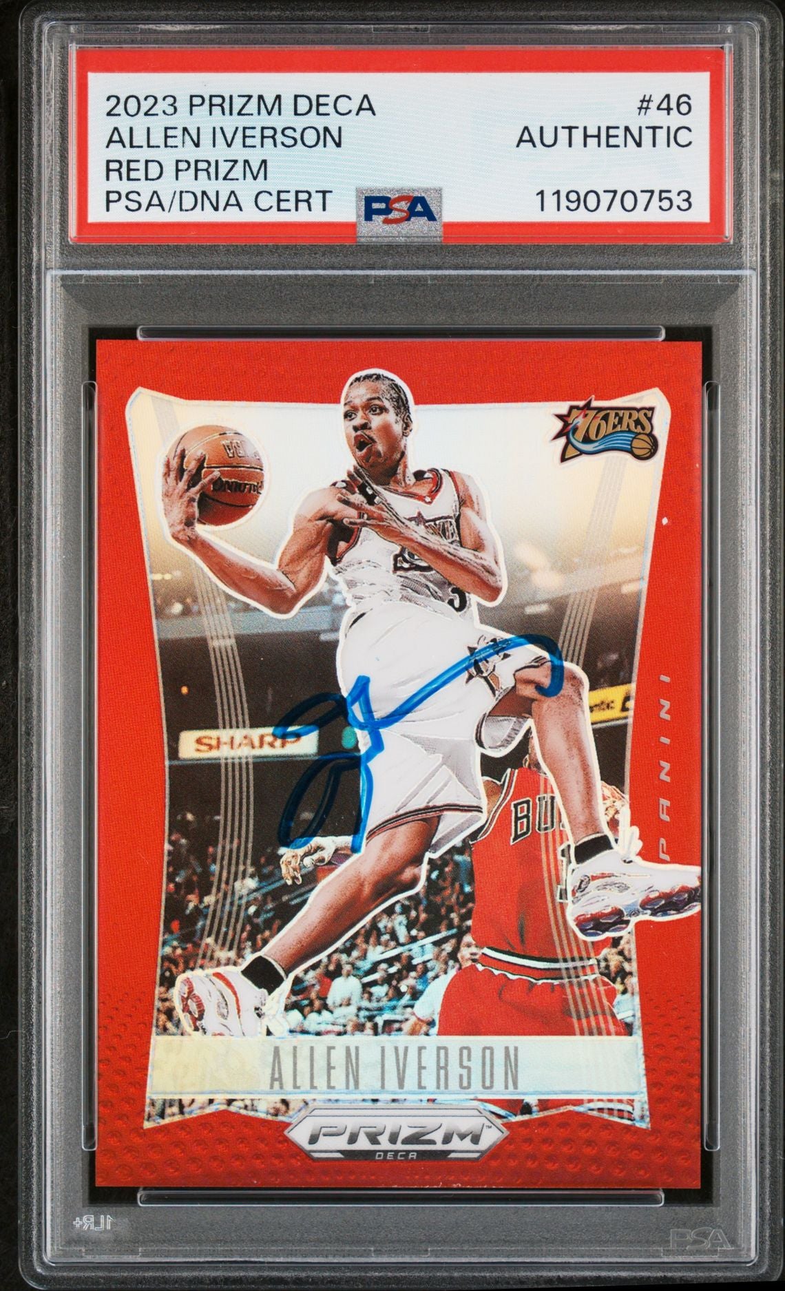 Allen Iverson 2023 Panini Prizm Deca Red Signed Basketball Card #46 Graded Authentic Auto PSA 108/199 Cert # 119070753-Powers Sports Memorabilia