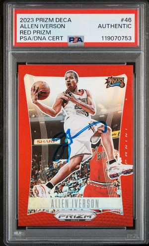 Allen Iverson 2023 Panini Prizm Deca Red Signed Basketball Card #46 Graded Authentic Auto PSA 108/199 Cert # 119070753-Powers Sports Memorabilia