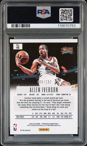 Allen Iverson 2023 Panini Prizm Deca Red Signed Basketball Card #46 Graded Authentic Auto PSA 108/199 Cert # 119070753-Powers Sports Memorabilia