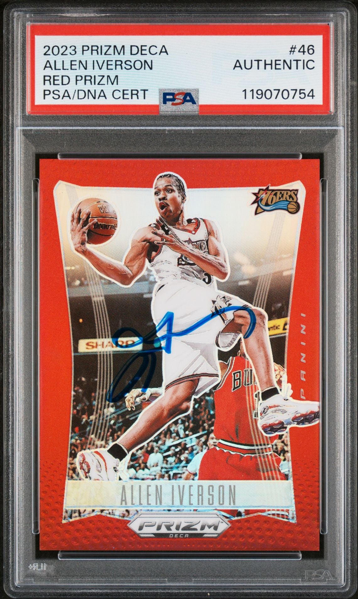 Allen Iverson 2023 Panini Prizm Deca Red Signed Basketball Card #46 Graded Authentic Auto PSA 143/199 Cert # 119070754-Powers Sports Memorabilia