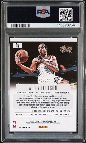 Allen Iverson 2023 Panini Prizm Deca Red Signed Basketball Card #46 Graded Authentic Auto PSA 143/199 Cert # 119070754-Powers Sports Memorabilia