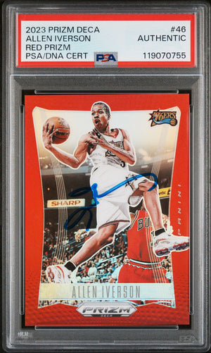 Allen Iverson 2023 Panini Prizm Deca Red Signed Basketball Card #46 Graded Authentic Auto PSA 168/199 Cert # 119070755-Powers Sports Memorabilia