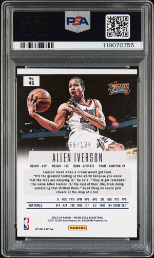 Allen Iverson 2023 Panini Prizm Deca Red Signed Basketball Card #46 Graded Authentic Auto PSA 168/199 Cert # 119070755-Powers Sports Memorabilia