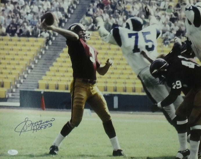 Sonny Jurgensen Washington Redskins Signed 16x20 Photo (vs Deacon)-Powers Sports Memorabilia