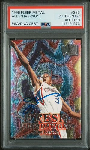 Allen Iverson 1996 Fleer Metal Signed Basketball Rookie Card #236 Auto Graded PSA 10 Cert # 119161573-Powers Sports Memorabilia
