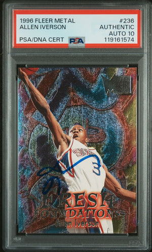 Allen Iverson 1996 Fleer Metal Signed Basketball Rookie Card #236 Auto Graded PSA 10 Cert# 119161574-Powers Sports Memorabilia