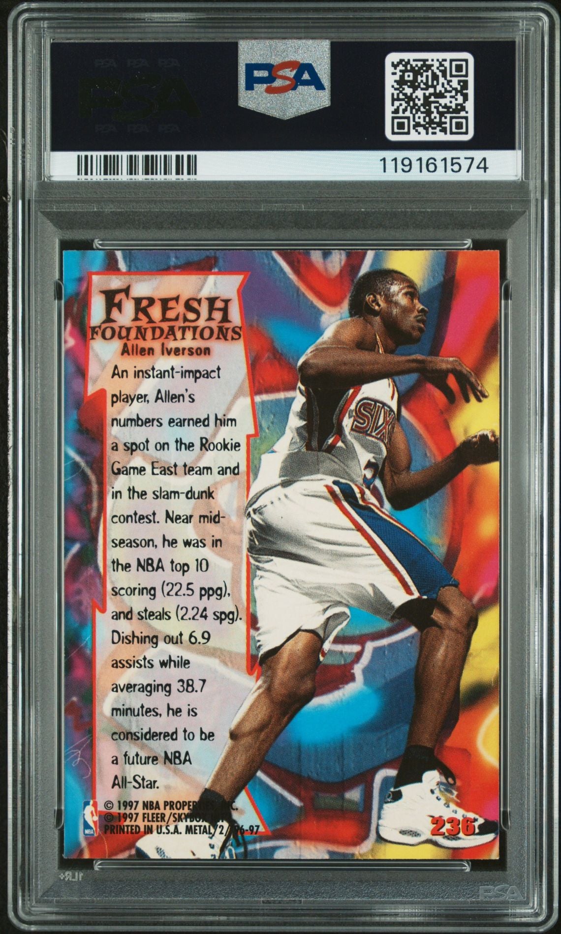 Allen Iverson 1996 Fleer Metal Signed Basketball Rookie Card #236 Auto Graded PSA 10 Cert# 119161574-Powers Sports Memorabilia