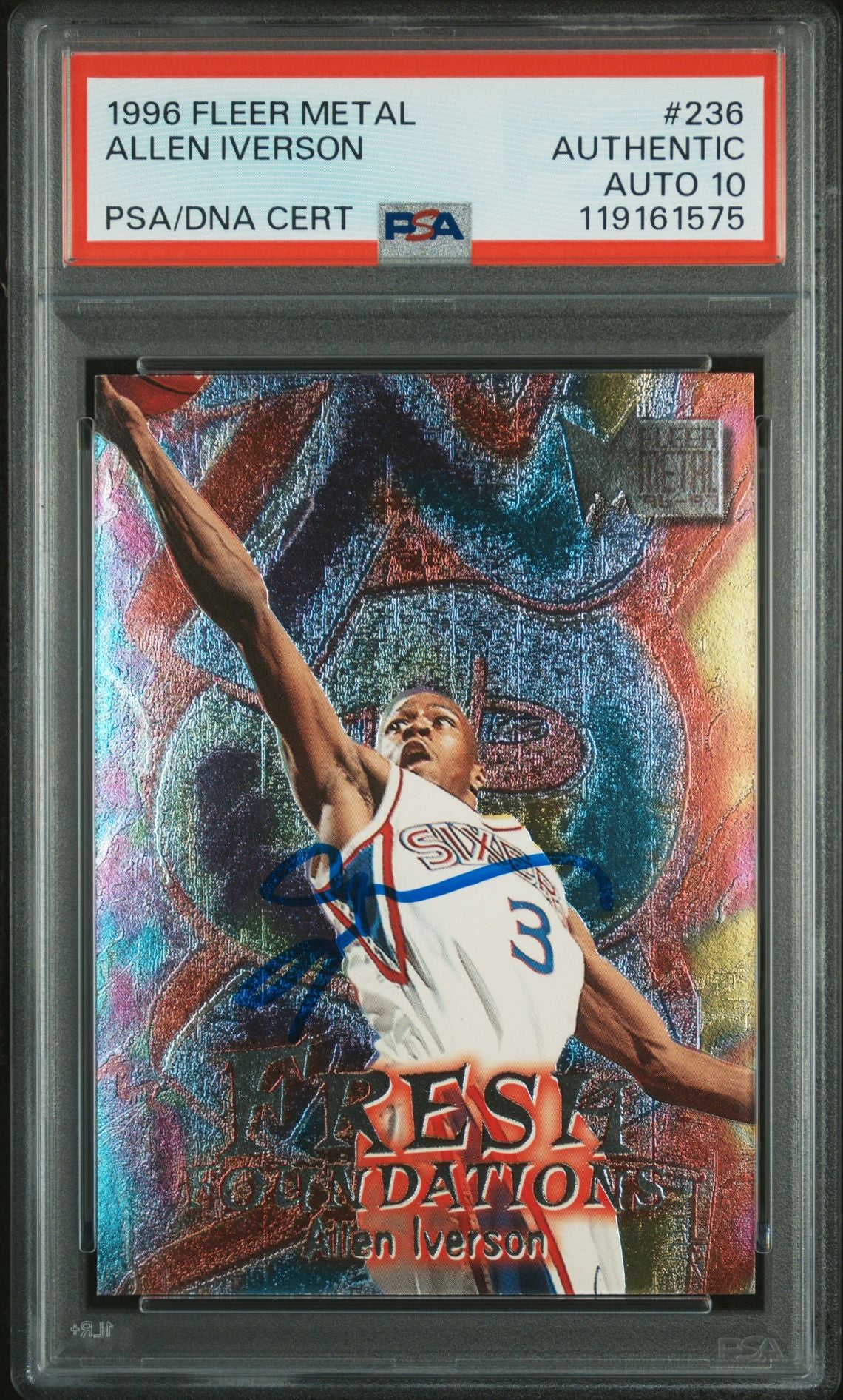 Allen Iverson 1996 Fleer Metal Signed Basketball Rookie Card #236 Auto Graded PSA 10 Cert # 119161575-Powers Sports Memorabilia