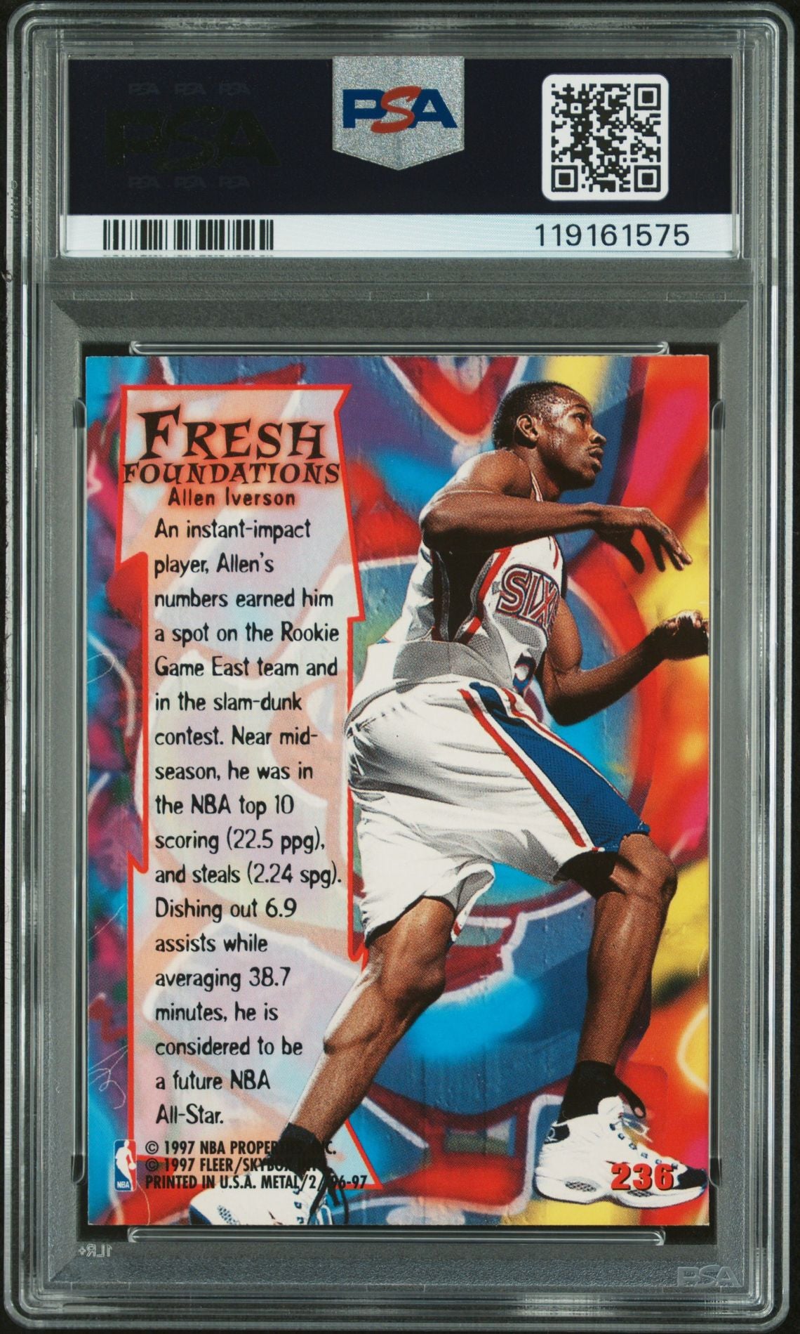 Allen Iverson 1996 Fleer Metal Signed Basketball Rookie Card #236 Auto Graded PSA 10 Cert # 119161575-Powers Sports Memorabilia