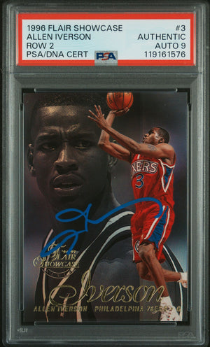 Allen Iverson 1996 Flair Showcase Row 2 Signed Basketball Rookie Card #3 Auto Graded PSA 9 Cert # 119161576-Powers Sports Memorabilia