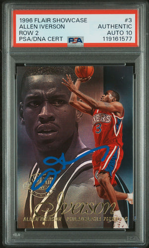 Allen Iverson 1996 Flair Showcase Row 2 Signed Basketball Rookie Card #3 Auto Graded PSA 10 Cert # 119161577-Powers Sports Memorabilia