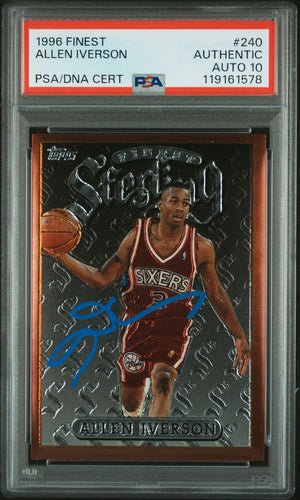 Allen Iverson 1996 Topps Finest Signed Basketball Rookie Card #240 Auto Graded PSA 10 Cert # 119161578-Powers Sports Memorabilia