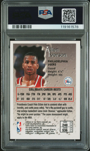 Allen Iverson 1996 Topps Finest Signed Basketball Rookie Card #240 Auto Graded PSA 10 Cert # 119161578-Powers Sports Memorabilia