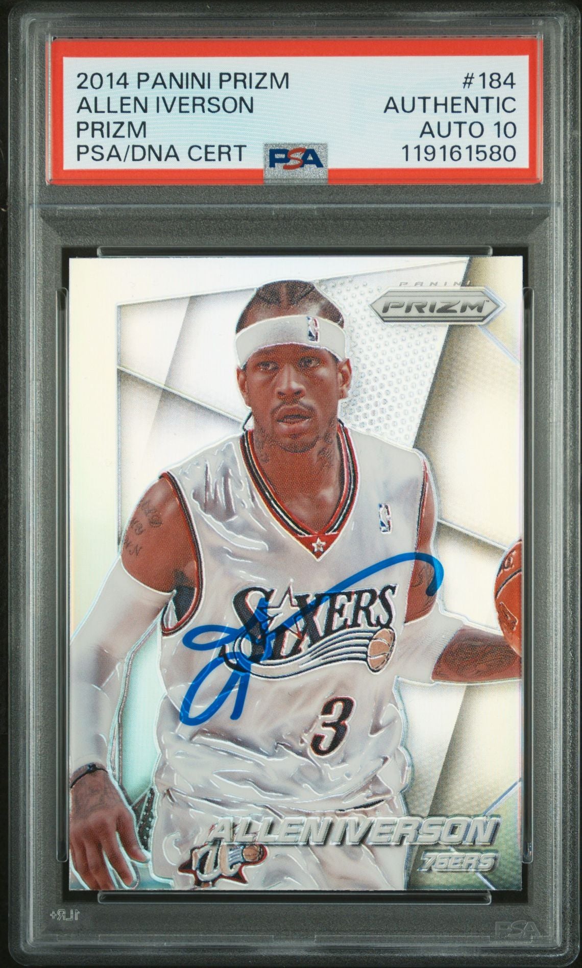 Allen Iverson 2014 Panini Silver Prizm Signed Basketball Card #184 Auto Graded PSA 10 Cert # 119161580-Powers Sports Memorabilia