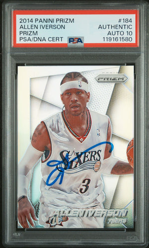 Allen Iverson 2014 Panini Silver Prizm Signed Basketball Card #184 Auto Graded PSA 10 Cert # 119161580-Powers Sports Memorabilia