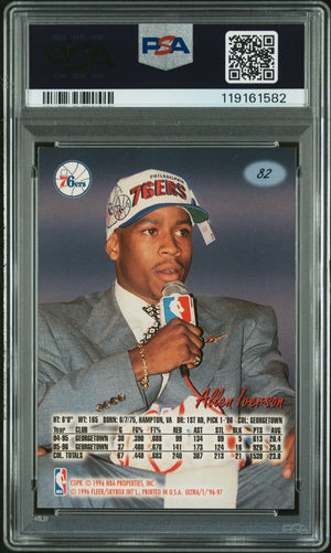 Allen Iverson 1996 Fleer Ultra Signed Basketball Rookie Card #82 Auto Graded PSA 10 Cert # 119161582-Powers Sports Memorabilia
