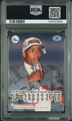 Allen Iverson 1996 Fleer Ultra Signed Basketball Rookie Card #82 Auto Graded PSA 10 Cert # 119161583-Powers Sports Memorabilia