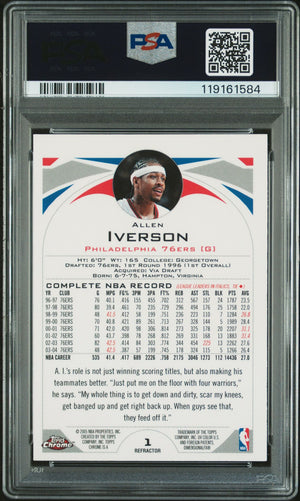 Allen Iverson 2004 Topps Chrome Refractor Signed Basketball Card #1 Auto Graded PSA 10 Cert # 119161584-Powers Sports Memorabilia