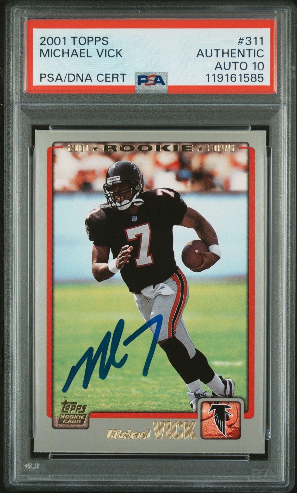 Michael Vick 2001 Topps Signed Football Rookie Card #311 Auto Graded PSA 10 Cert # 119161585-Powers Sports Memorabilia