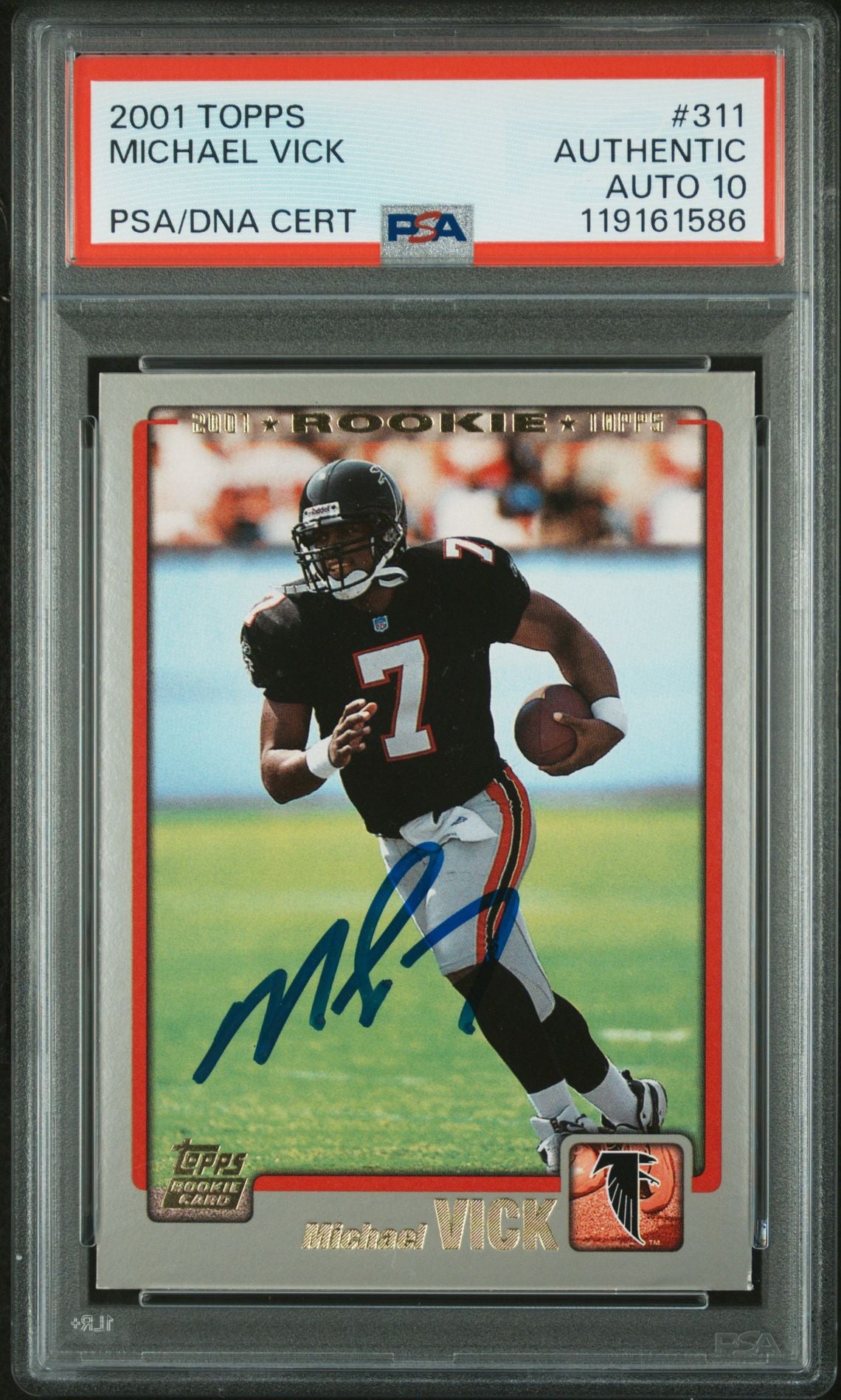 Michael Vick 2001 Topps Signed Football Rookie Card #311 Auto Graded PSA 10 Cert # 119161586-Powers Sports Memorabilia