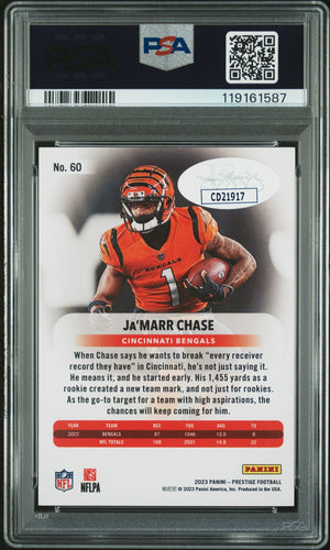 Ja'Marr Chase 2023 Prestige Signed Football Card #60 Auto Graded PSA 10 Cert # 119161587-Powers Sports Memorabilia