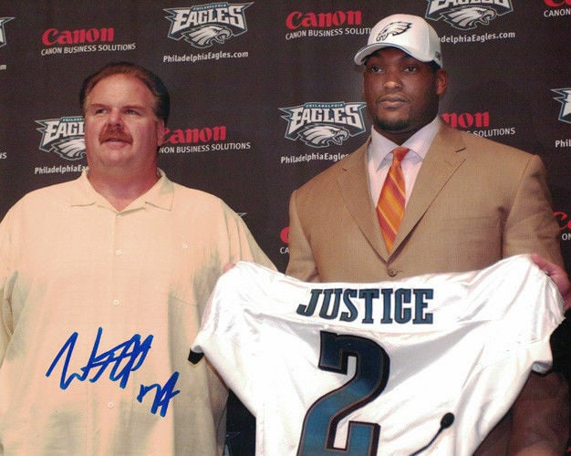 Winston Justice Philadelphia Eagles Signed 8x10 Photo with Andy Reid-Powers Sports Memorabilia