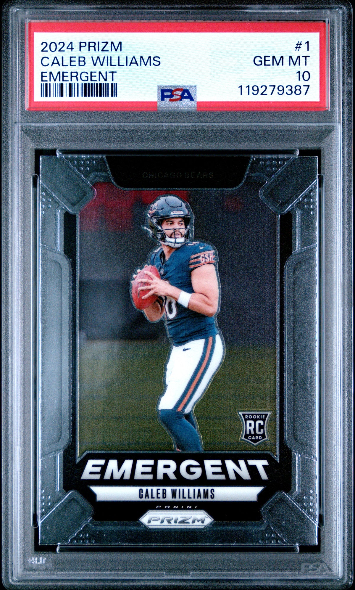 Caleb Williams 2024 Panini Prizm Emergent Football Rookie Card #1 Graded PSA 10 Cert # 119279387-Powers Sports Memorabilia