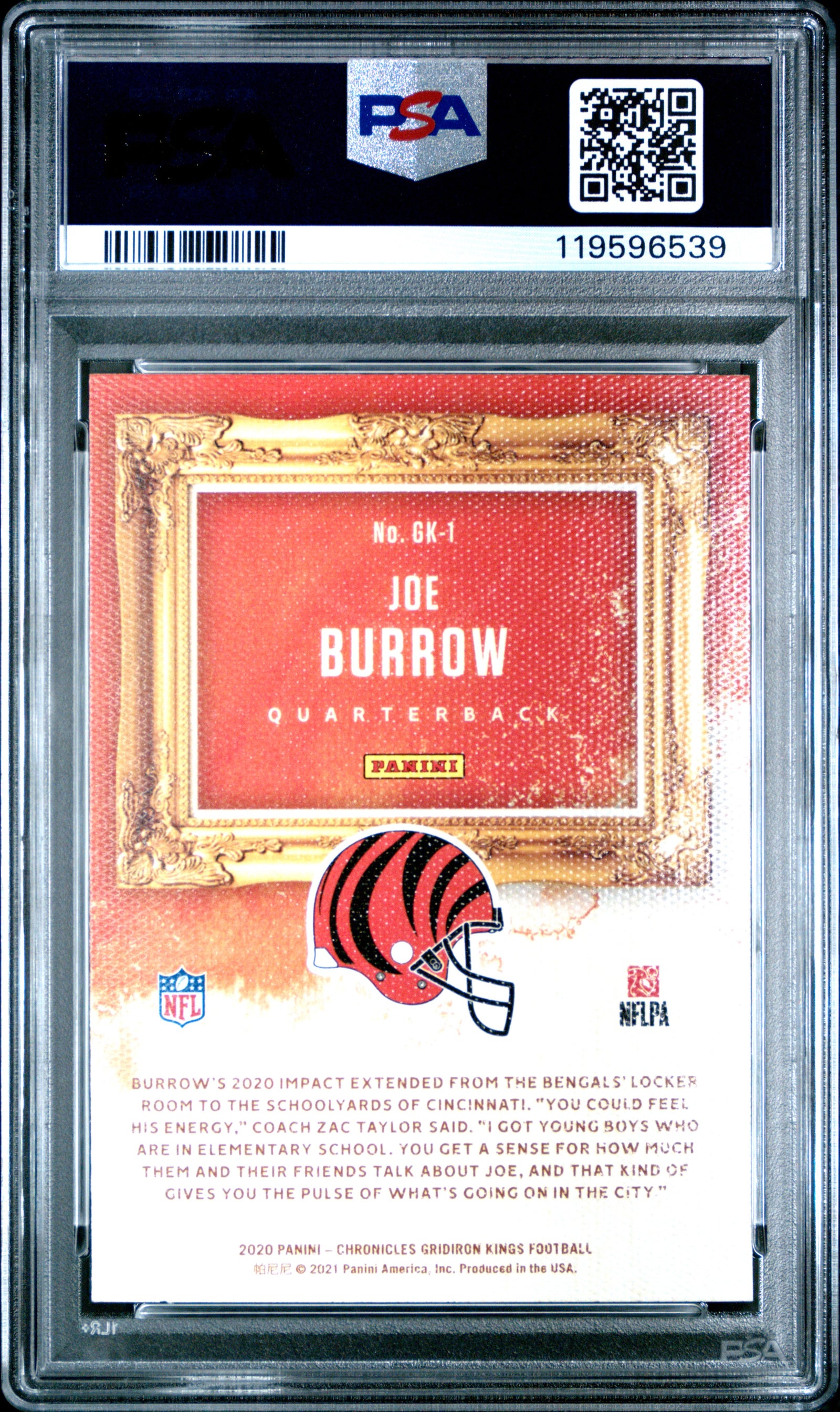 Joe Burrow 2020 Panini Chronicles Gridiron Kings Pink Football Rookie Card #GK1 Graded PSA 10 Cert #119596539-Powers Sports Memorabilia