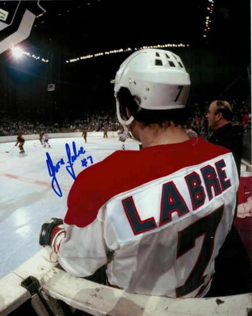 Yvon Labre Signed Washington Capitals 8x10 photo (White jersey)-Powers Sports Memorabilia