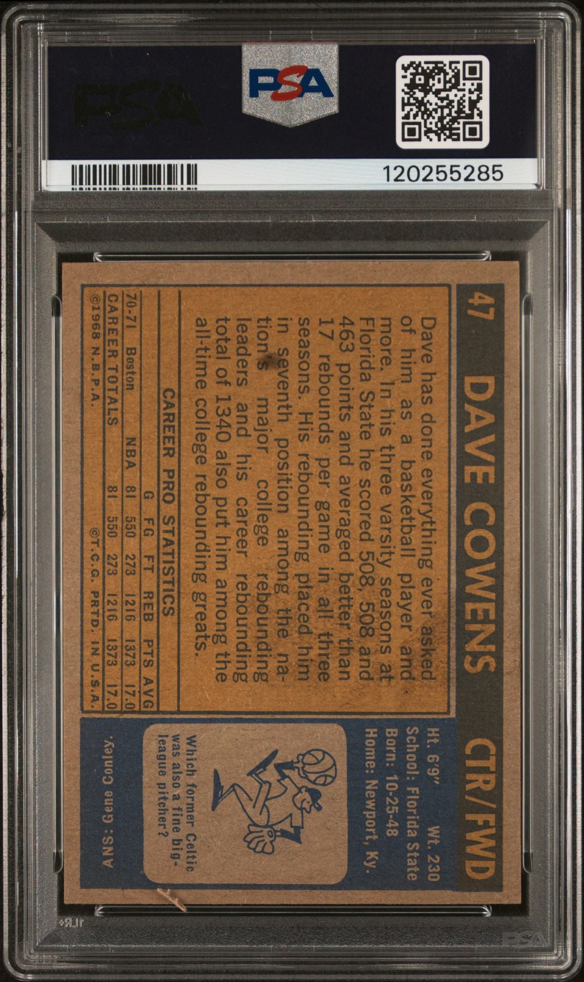 Dave Cowens 1971 Topps Signed Basketball Rookie Card #47 Graded PSA 5 Auto 10-Powers Sports Memorabilia