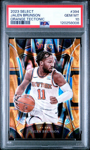 Jalen Brunson 2023 Panini Select Orange Tectonic Basketball Card #394 Graded PSA 10 Cert # 120258008