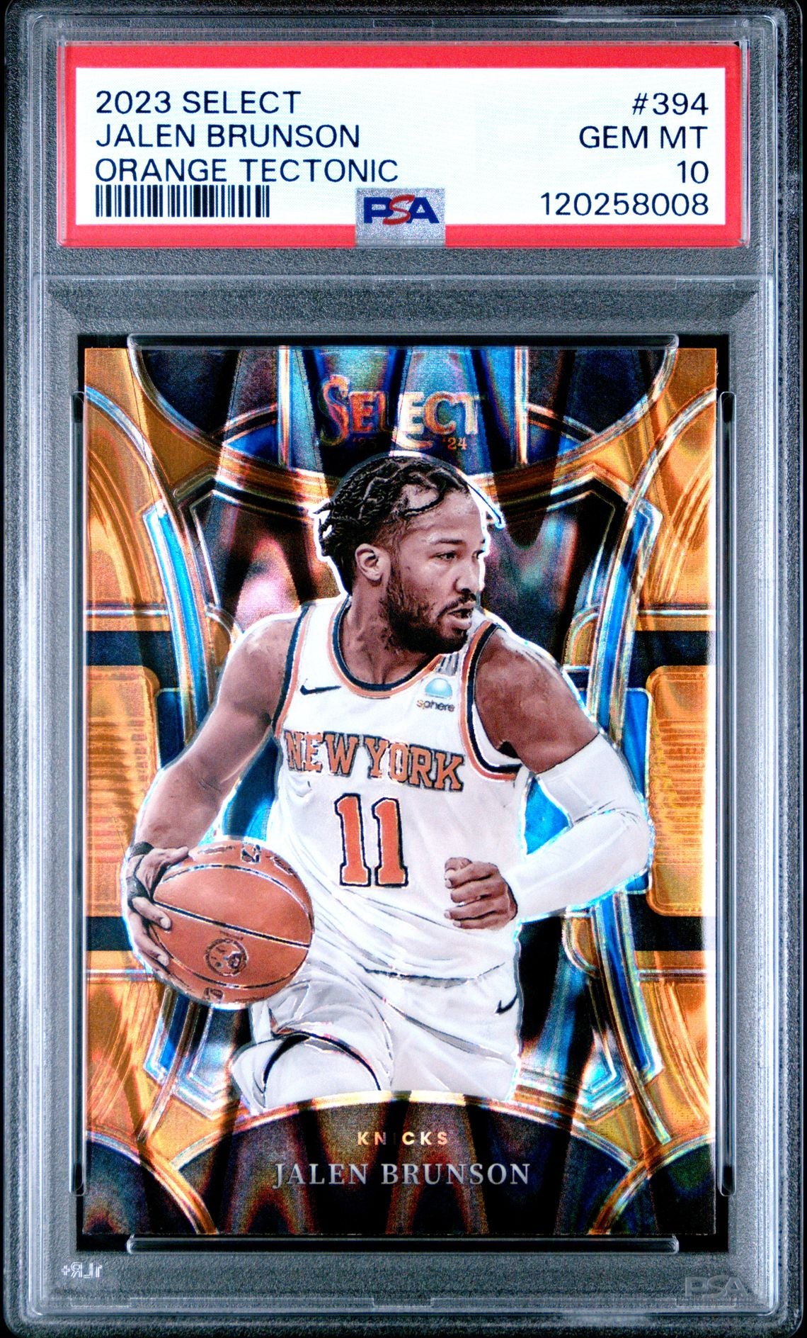 Jalen Brunson 2023 Panini Select Orange Tectonic Basketball Card #394 Graded PSA 10 Cert # 120258008-Powers Sports Memorabilia