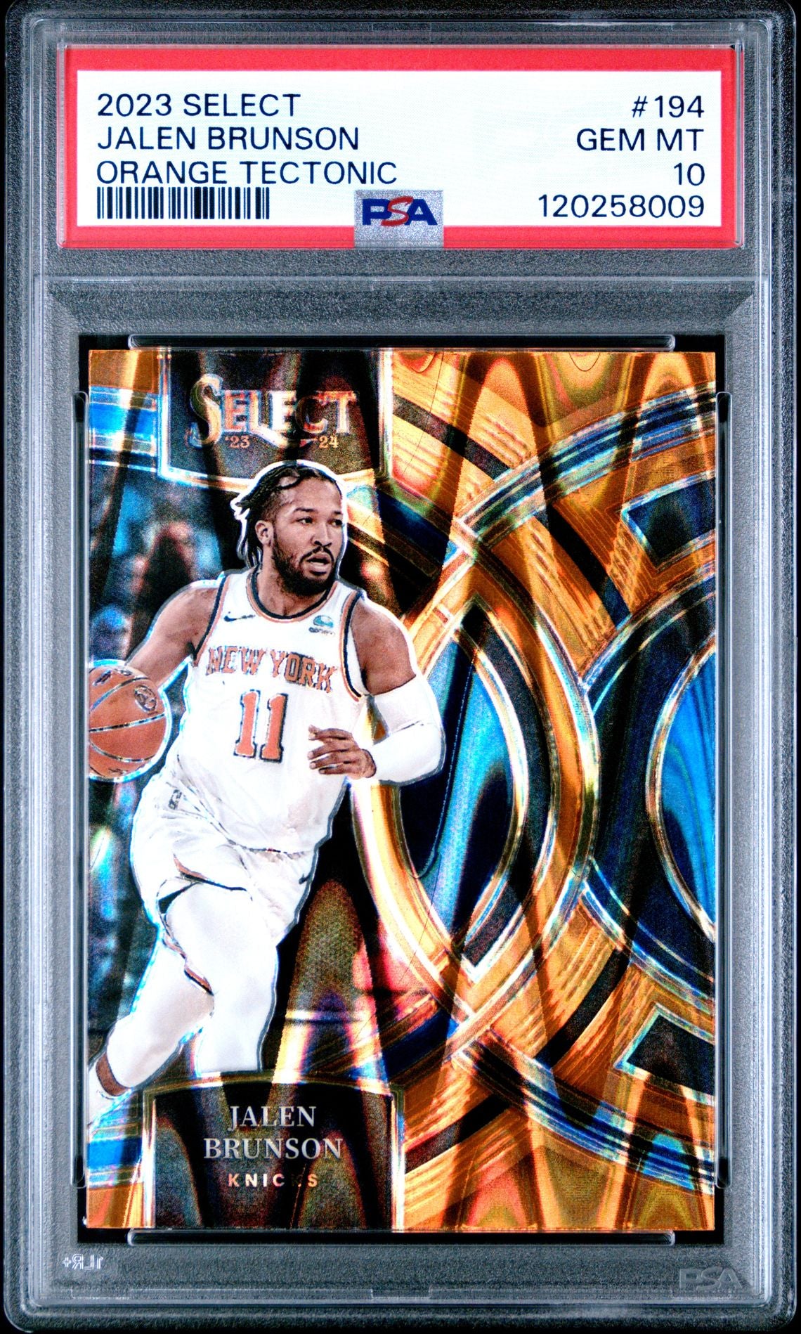 Jalen Brunson 2023 Panini Select Orange Tectonic Basketball Card #194 Graded PSA 10 Cert # 120258009-Powers Sports Memorabilia