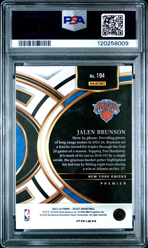 Jalen Brunson 2023 Panini Select Orange Tectonic Basketball Card #194 Graded PSA 10 Cert # 120258009